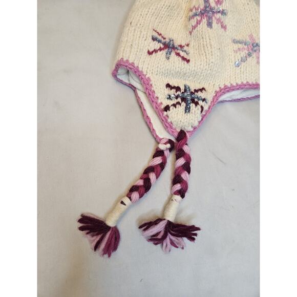 Everest Designs Wool Girls Hat Lined Tassel Cap Made in Nepal Ski Cap Snowflakes - Picture 10 of 16